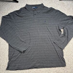Polo Ralph Lauren Striped Long Sleeve Cotton Polo‎ Shirt Gray Casual XXL